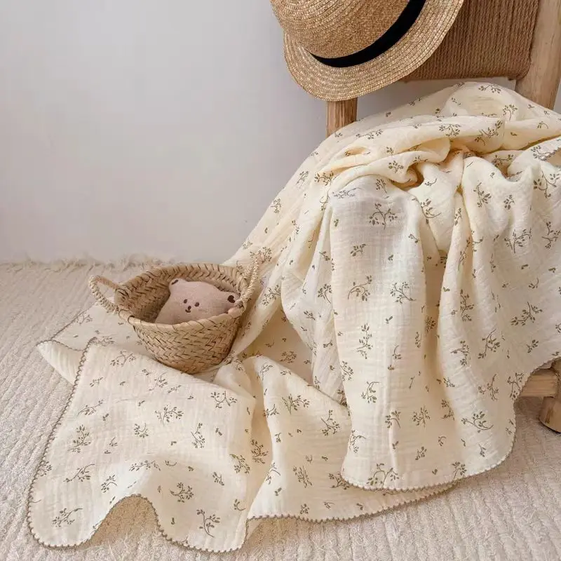 Algodão musselina swaddle wrap cobertores, bebê recém-nascido recebendo cobertor, Capa para dormir infantil, Quilt berço, 100cm, verão