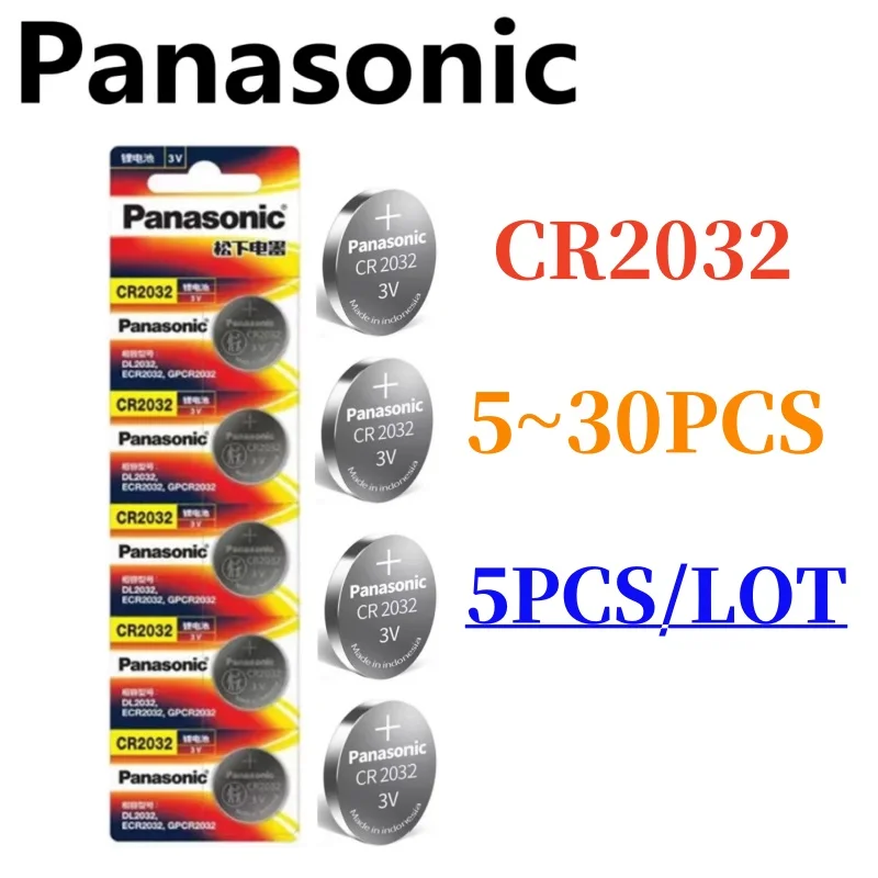 

5-30PCS Original PANASONIC CR2032 Battery 3V Lithium Cell For Watch/Remote/Toys CR 2032 Button Coin Battery PANASONIC CR2032