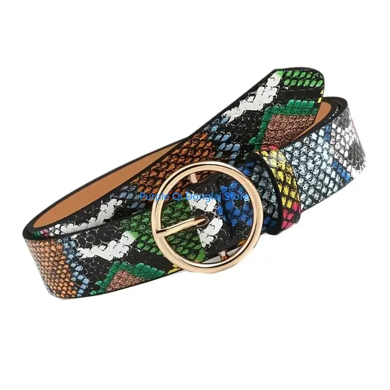 L21E Stylish Reptilian Texture Belt For Casual Outfits Adjustable Waistband PU Leather Waistband