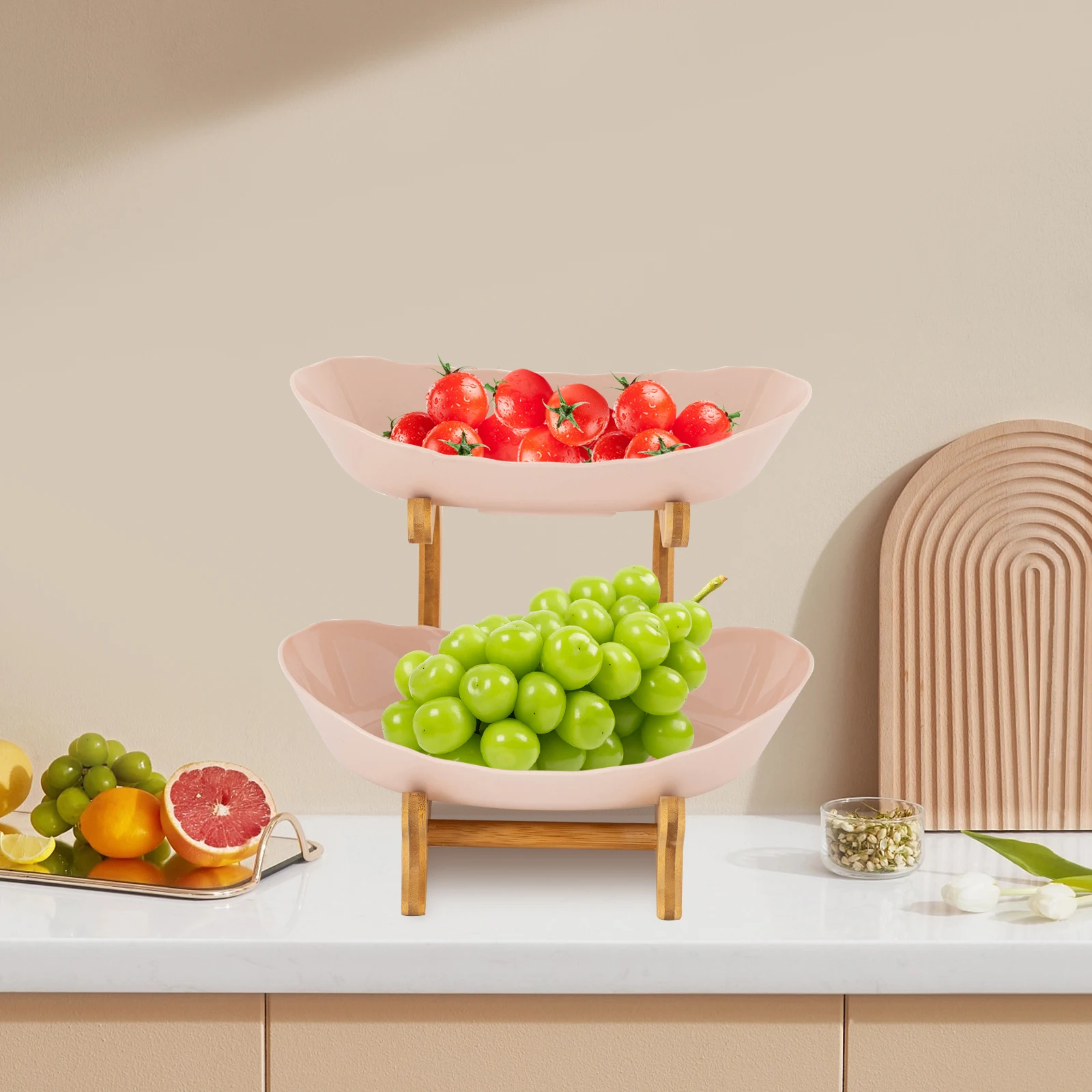 

2 Tier Ceramic Fruit Bowl ,Porcelain Fruit Basket for Vegetable Storage,Snack Dessert Cake Tray Plate Rack for Party Wedding