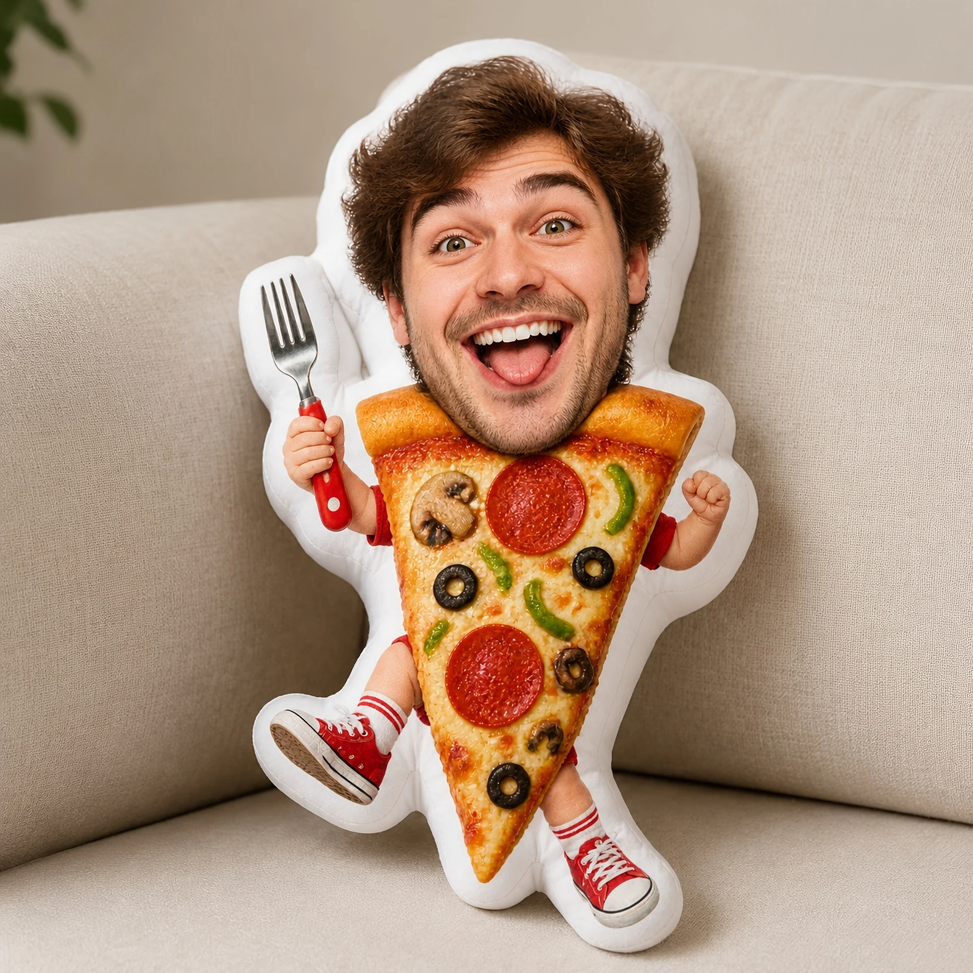 1pc Custom Double-Sided Printed Funny Pizza Slice Shaped Throw Pillow, Novelty Decorative Cushion for Kitchen, Dining Room, Sofa