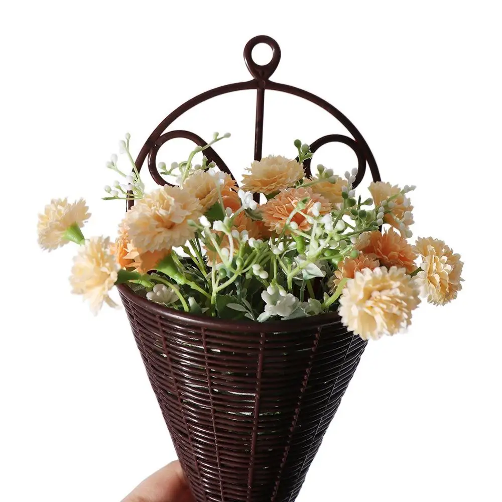 Triangle Imitation Rattan Hanging Flower Basket Simulation Plastic Artificial Wall Hanging Flower Pot Wall Hanging