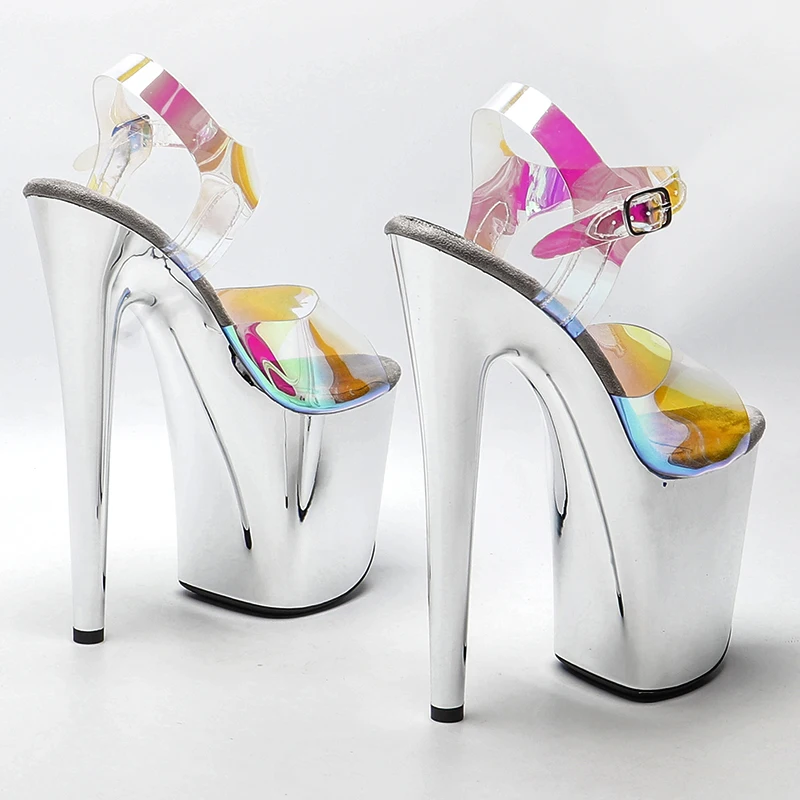 Leecabe 8Inch/20cm Colorful Cleasr TPU upper electroplate silver Platform High Heels party Sandals Pole Dance Shoes