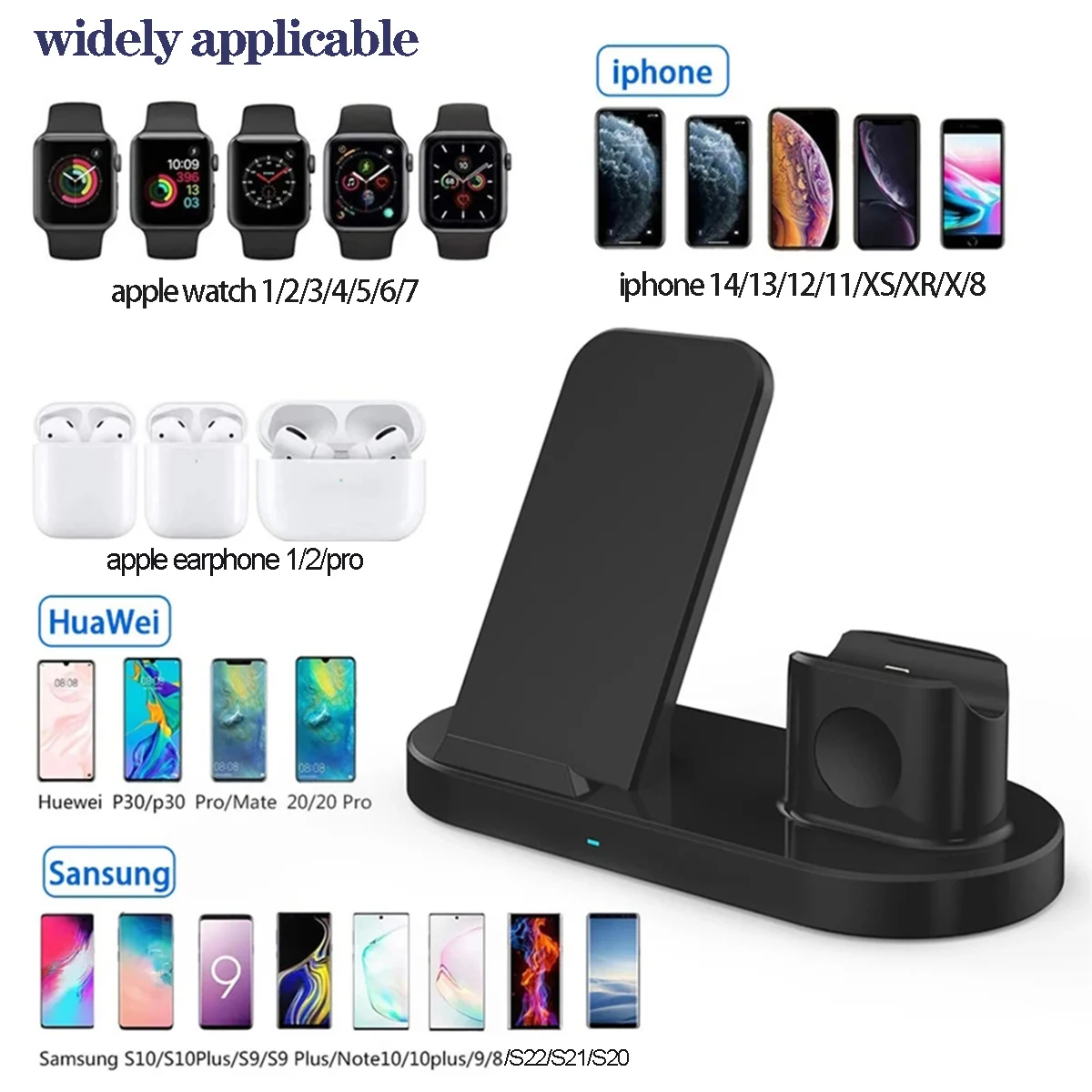 50W 3 In 1 Wireless Charger Stand For Iphone 15 14 13 12 8 X XR Apple Watch 8 7 6 iWatch Airprods Pro Fast Charging Dock Station