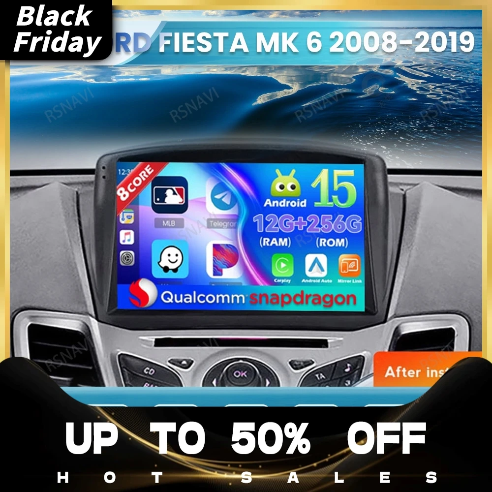 

Android 15 Car Radio For Ford Fiesta Mk 6 2008-2019 Viedo Player BT Wireless Carplay Auto Multimedia Navigation Head Unit 4G LTE