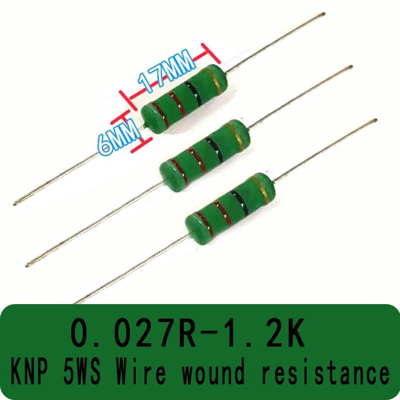 

100pcs/lot KNP 5WS Series 6X17MM 5% Wirewound Resistors Copper Pin Resistors free shipping