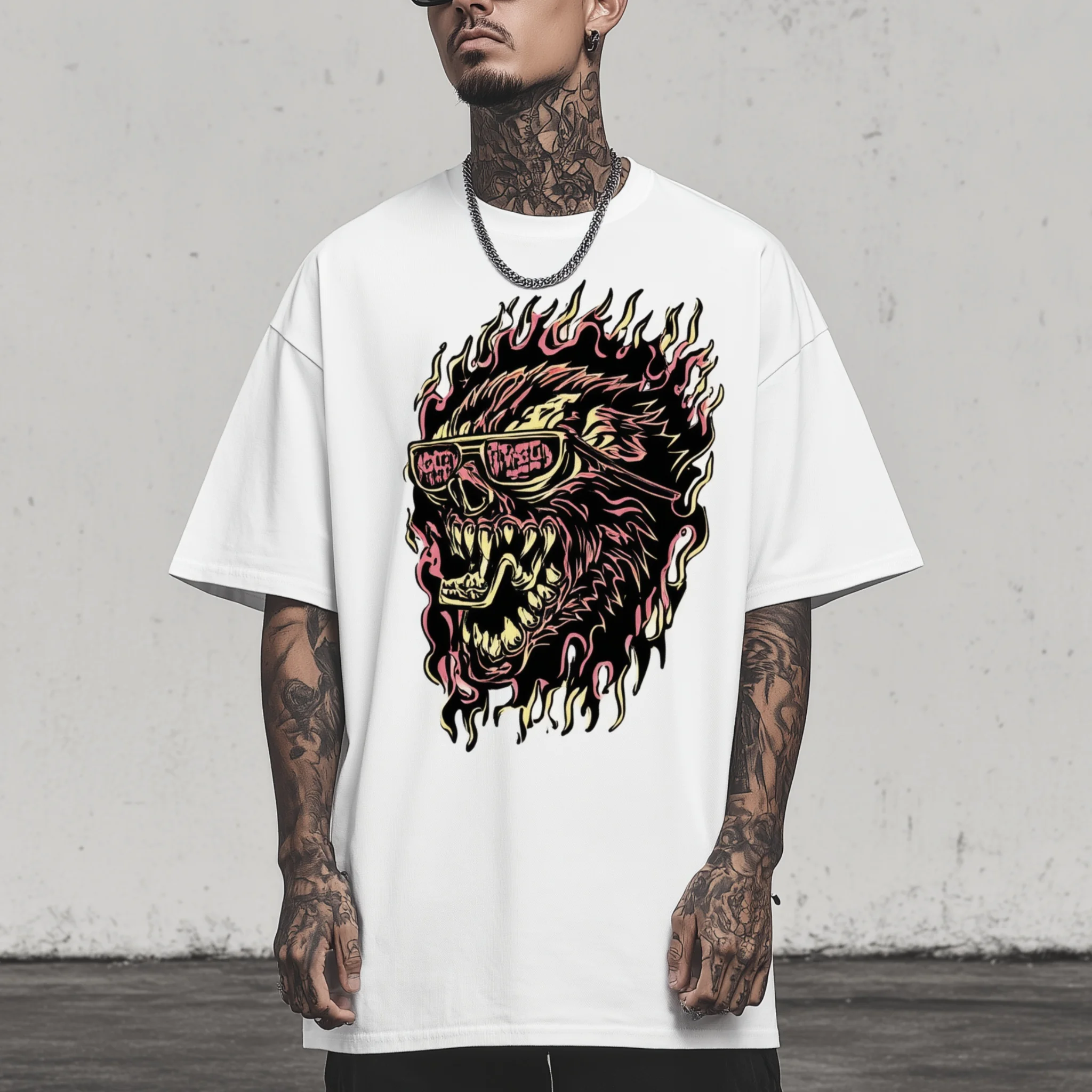 

Teevo Men's Casual T-Shirt Flame Monster Graphic Print Streetwear Daily Wear