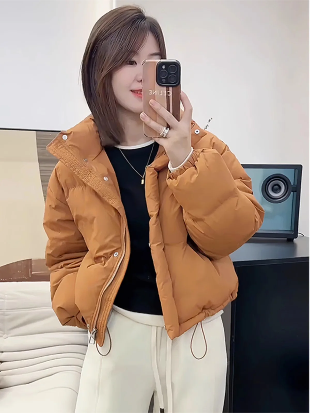 

Модная утепленная хлопковая куртка для женщин, короткий рукав, зимняя новинка, корейская версия, свободный крой, длинный рукав, на молнии