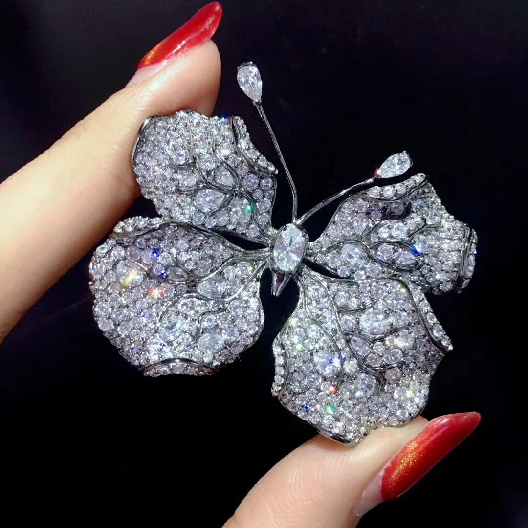 

Брошь-бабочка из стерлингового серебра 925 пробы с кубическим цирконом, брошь в виде насекомых, изысканные женские украшения, мужские украшения унисекс