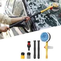 Cepillo de limpieza de coche, cepillo de espuma de lavado, fregona de limpieza giratoria automática con mango largo, escoba de chenilla, accesorios de mantenimiento de paños para automóvil