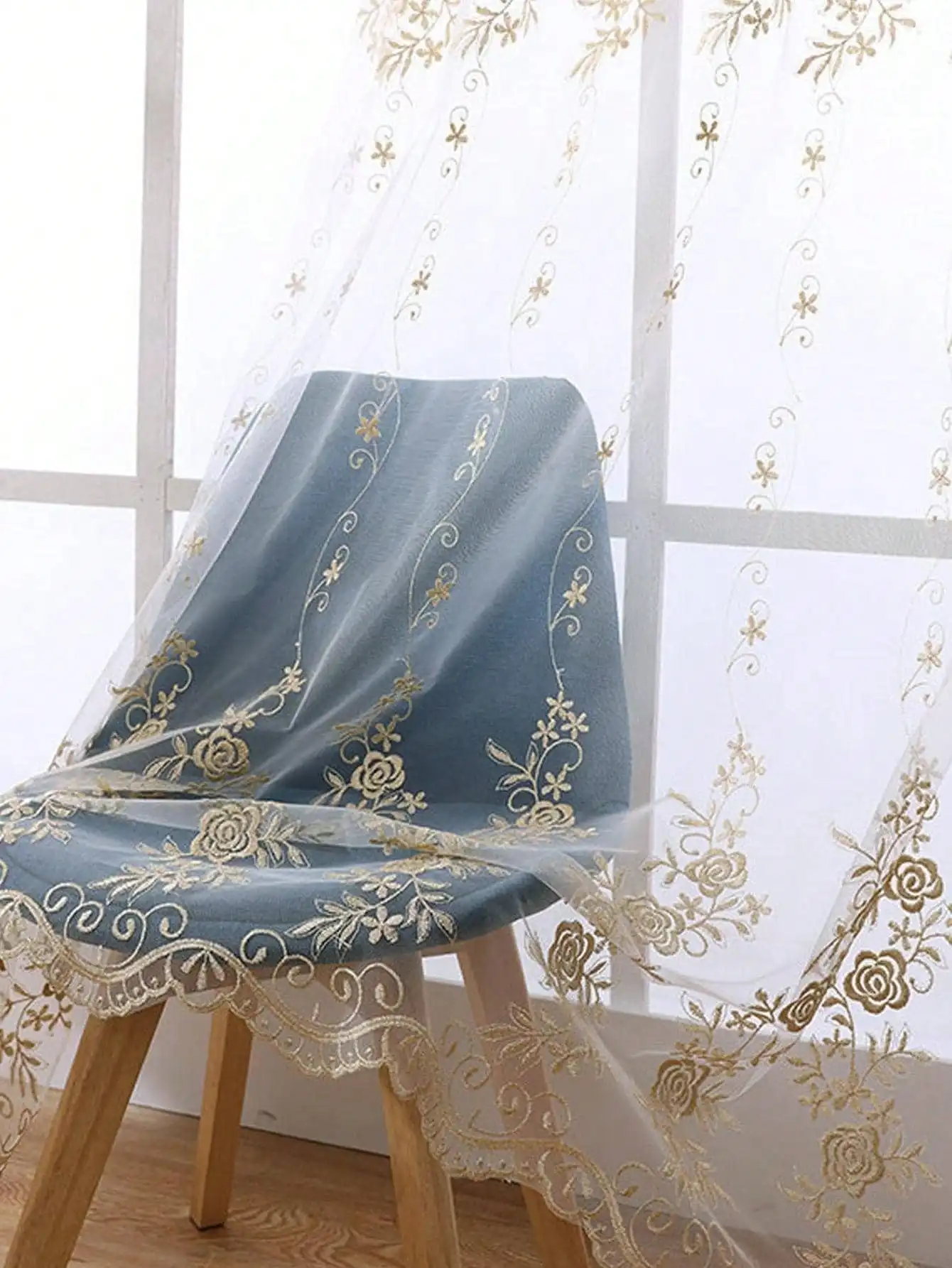 French luxury modern floral living room and bedroom gauze curtain 1PC