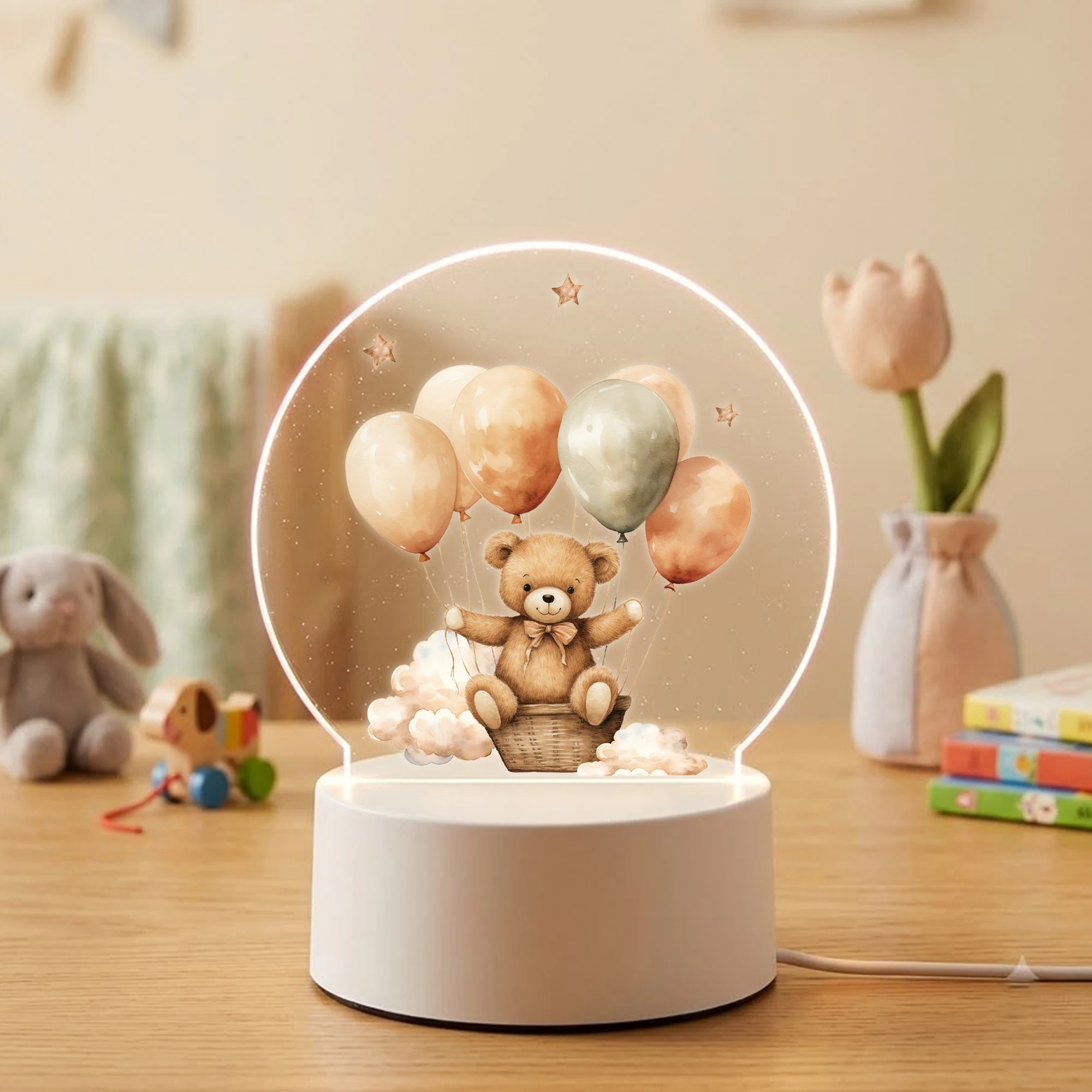 2D Flat Acrylic LED  Balloon Bear Decoration Desk Lamp Night Light Cartoon Children Bedroom Gifts Home Decor Gift