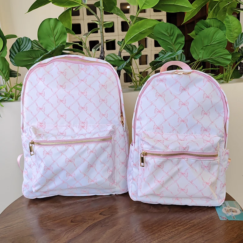 

2024 New Design Nylon Backpack Bow Printed Preppy School Backpack Waterproof Casual Daypack for Girls Woman