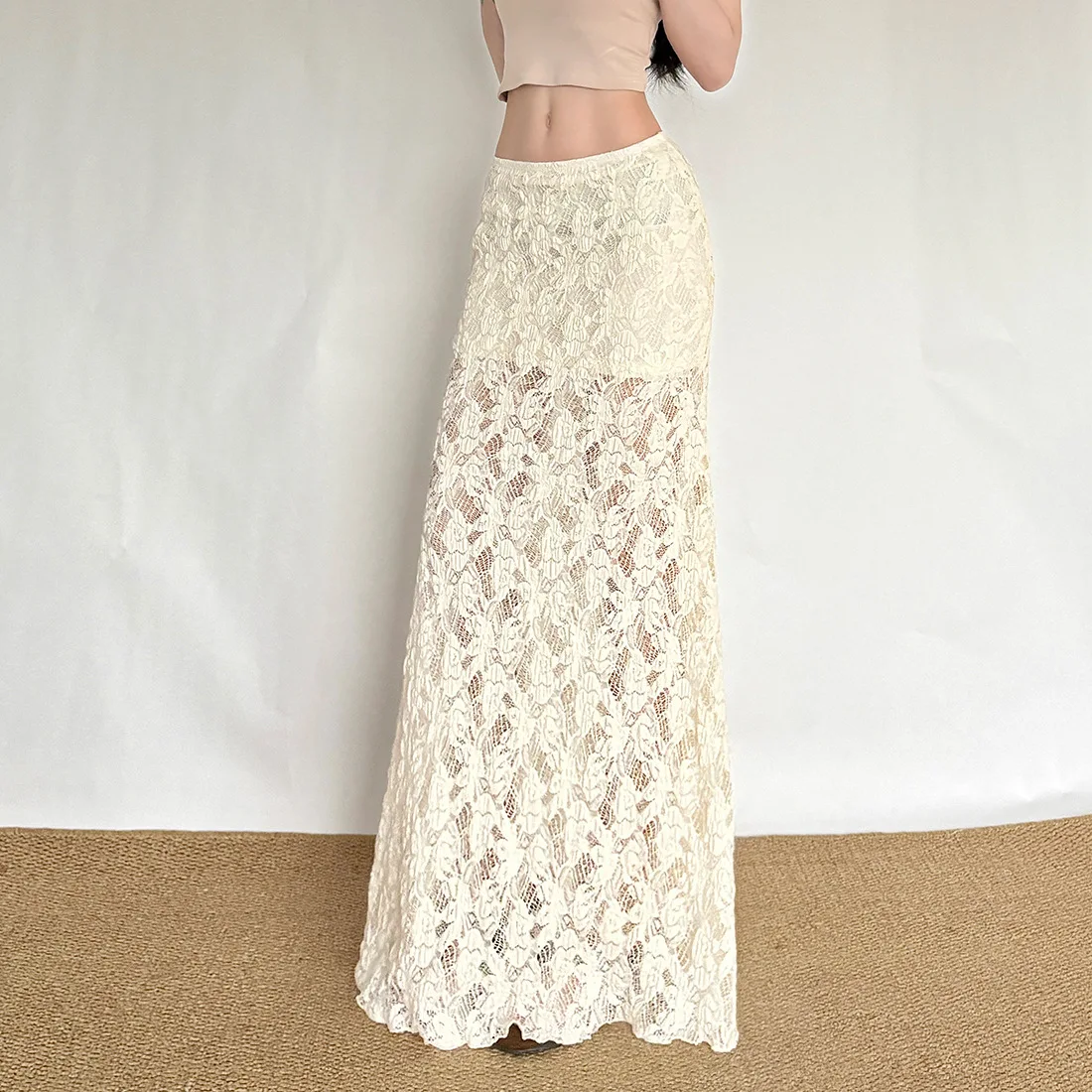 กระโปรงครึ่งตัวแฟชั่นลำลองสำหรับผู้หญิง สีพื้นเรียบง่าย แต่งลูกไม้ ทันสมัย ใส่ได้หลายโอกาส ช่วยให้ดูผอมเพรียว