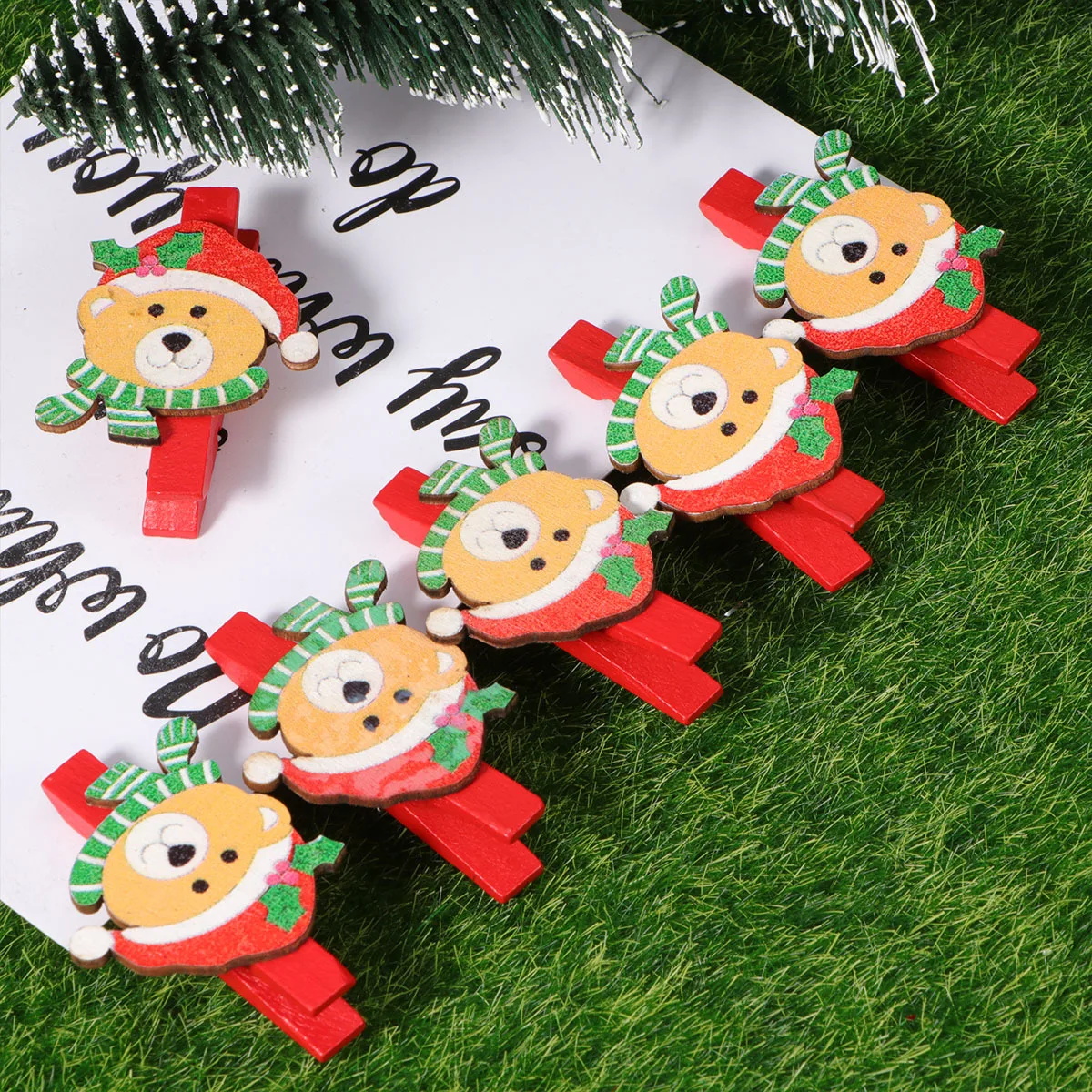 

12pcs Mini Wooden Decorative Natural Paper Photo Holder For Home Party Diy Craft Display Christmas Wooden Clips Cartoon Clips