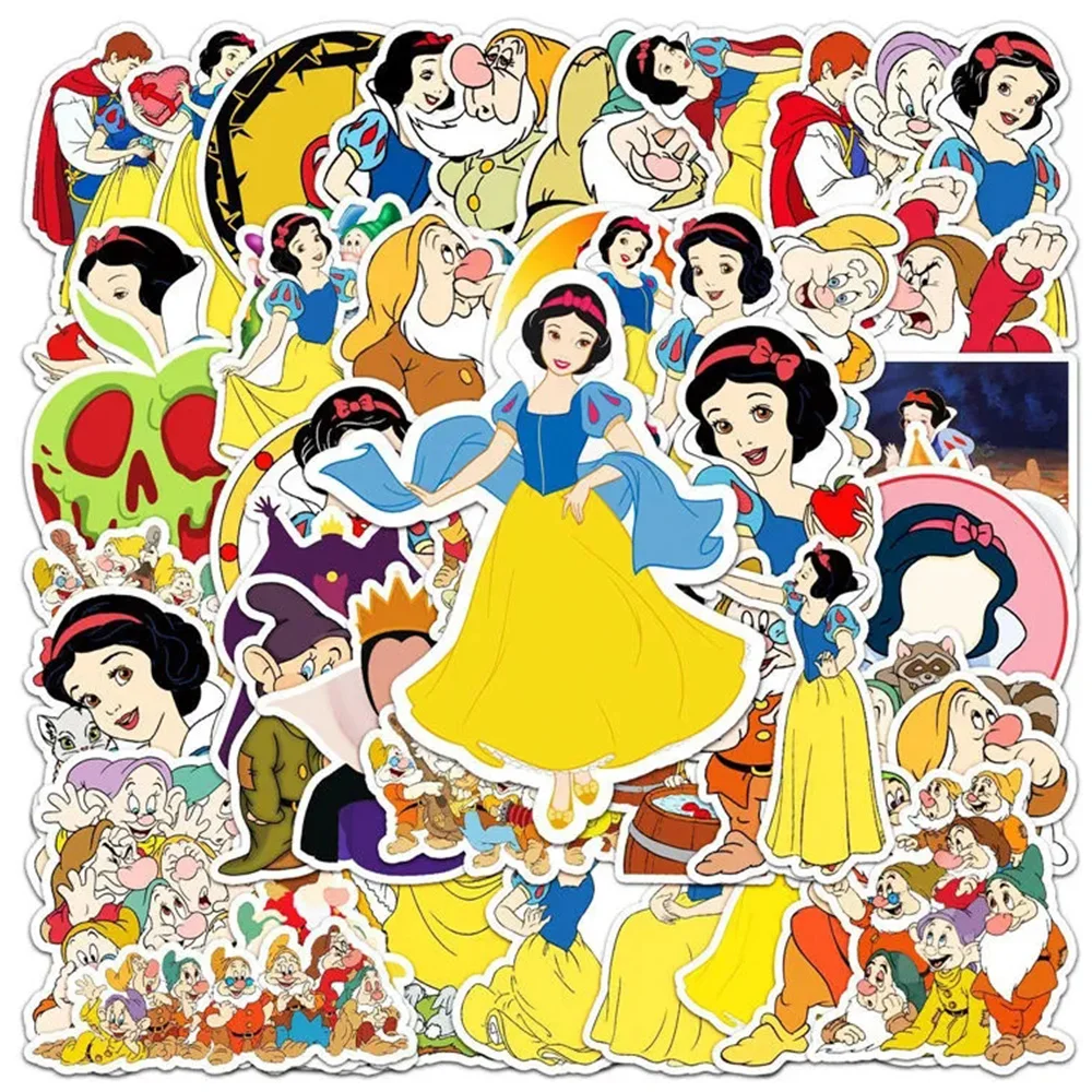 10/30/50pcs Disney Snow White and the Seven Dwarfs Cartoon Stickers Kawaii Girls Scrapbooking Laptop Suitcase PVC Cute Sticker