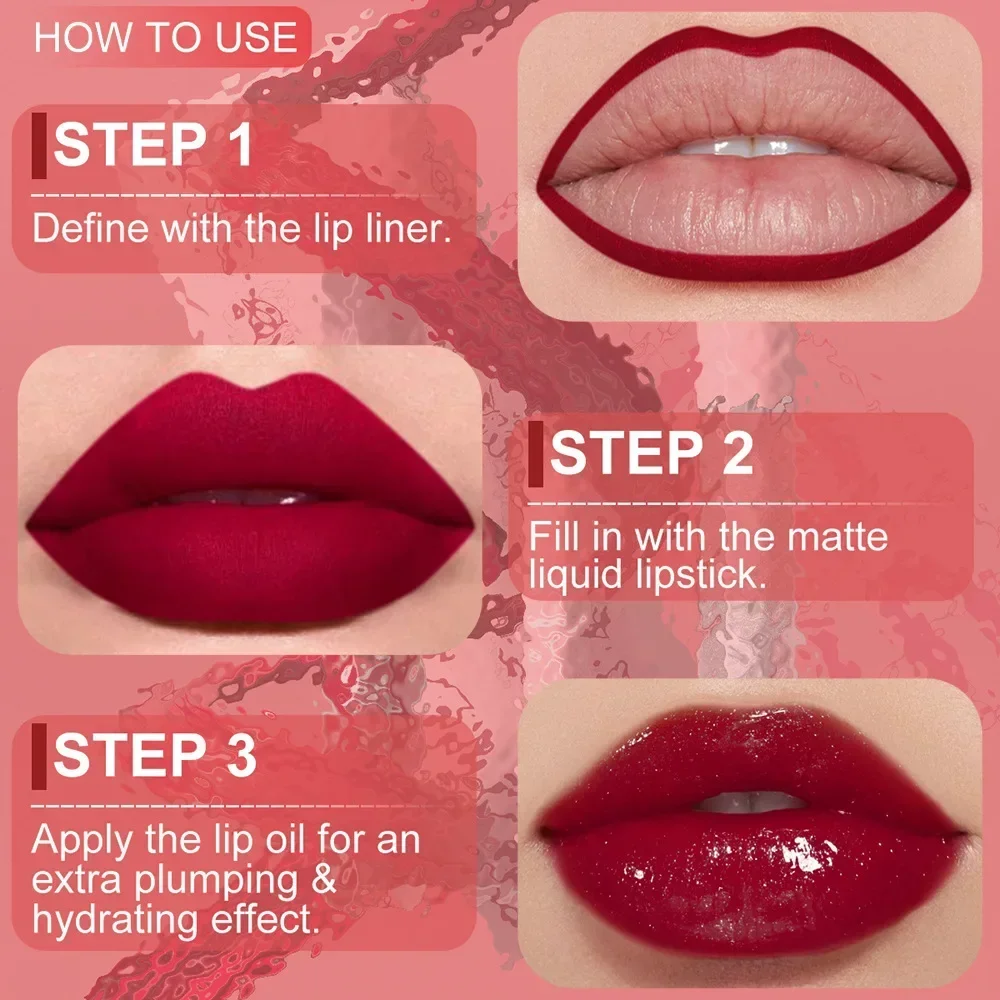 DUNUF 3-in-1 matte lipglazuur lipliner hydrateren heldere lipolie set cosmetica waterdicht langdurige plumer spiegel lippen glans