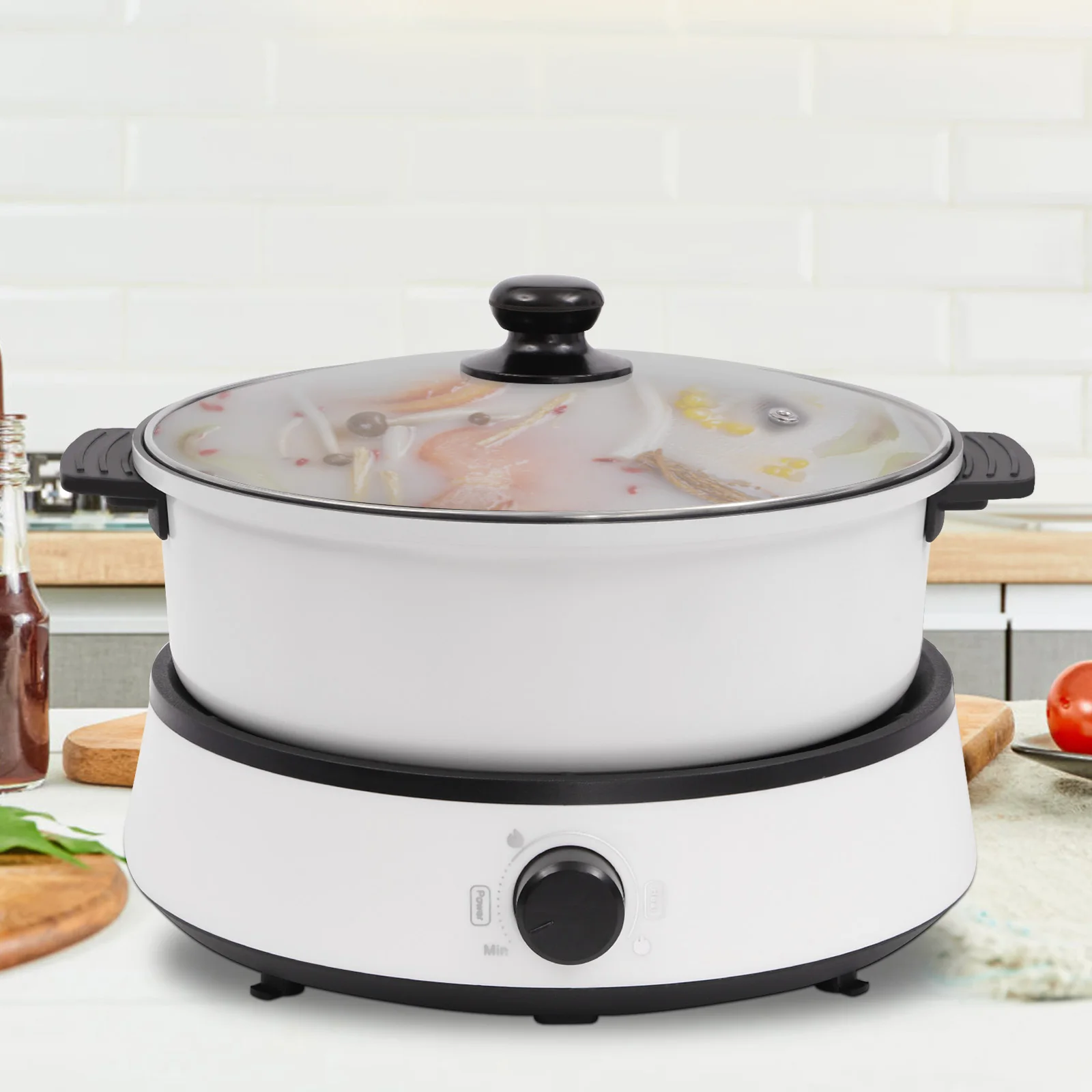 Household multi-functional electric cooking pot non-stick electric hot pot split 4L multi-functional electric hot pot - white