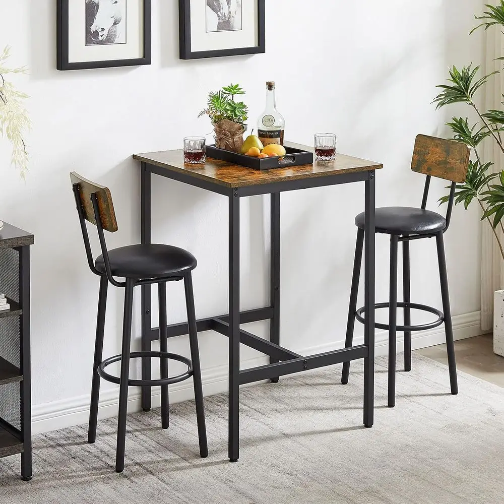 

Compact 3-Piece Bar Table Set with Square Table and Chairs, Ideal for Breakfast or Dining in Home Kitchen (Brown)