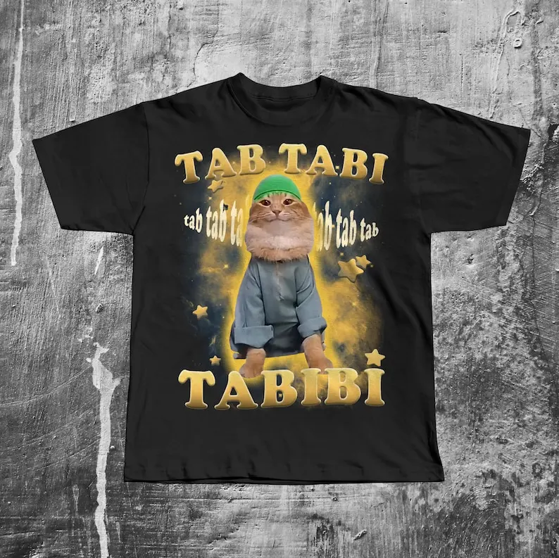 Tab Tabi Tab Funny Halal Cat Meme T-shirt, Muslim Cat Meme Tee, Cringe Shirts, Viral Meme Tshirt, Cat with Beard Memes