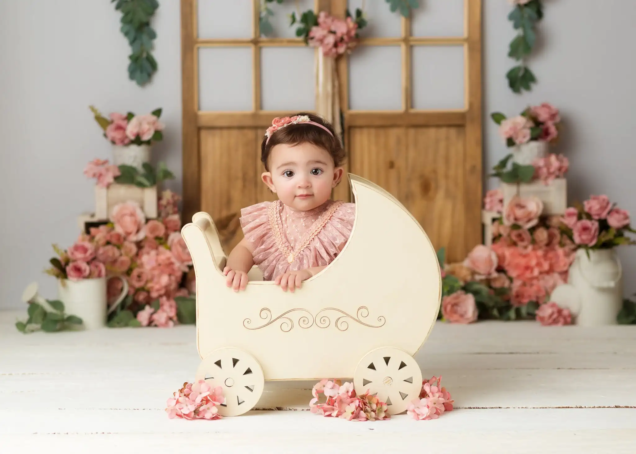 Spring Door Of Flowers Backdrops Kids Girl Photography Child Baby Cake Smash Photocall Wooden Garden Entrance Backgrounds