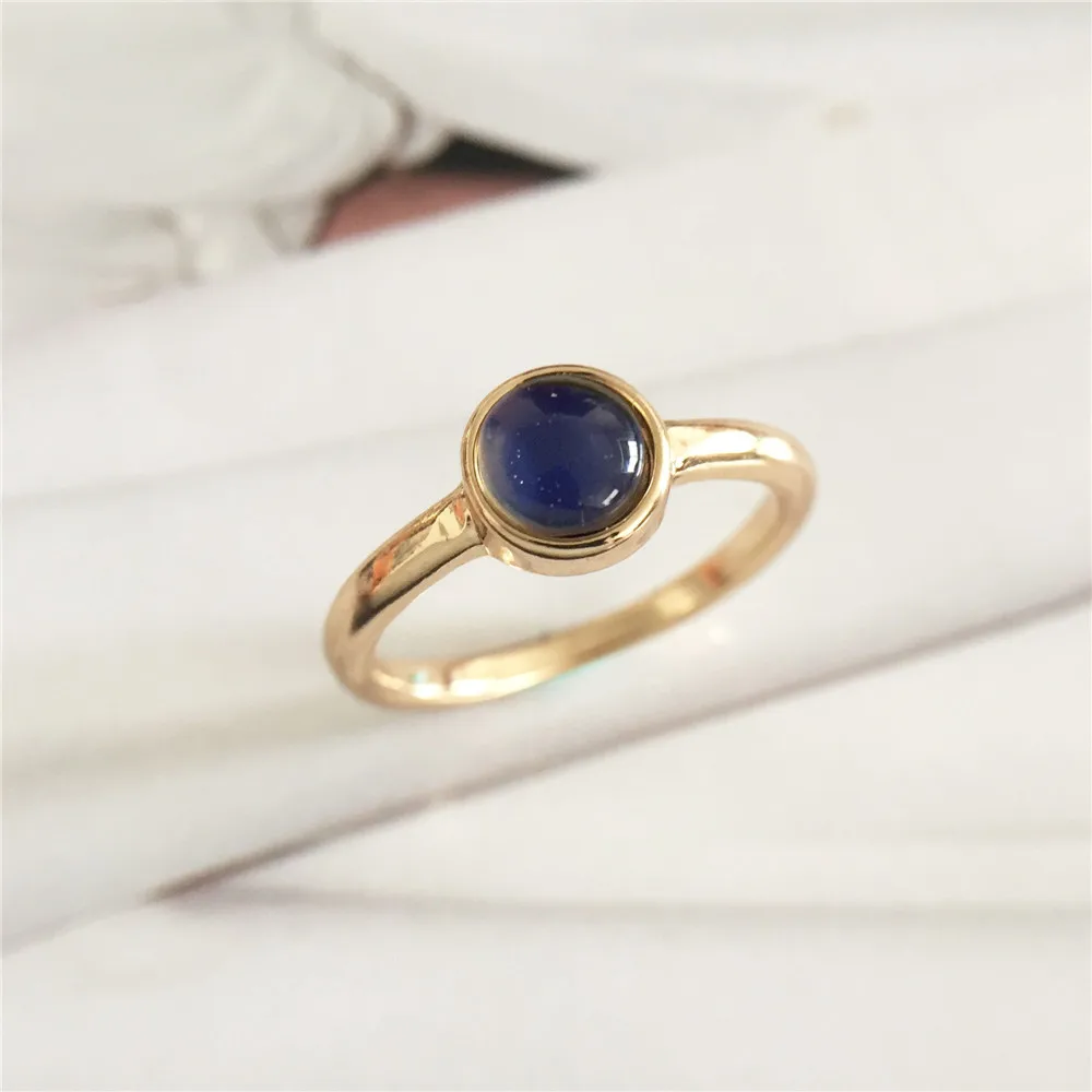 New Ins Gold Color Half Round Gem Warm Mood Color Changing Ring For Women Girls Fashion Jewelry