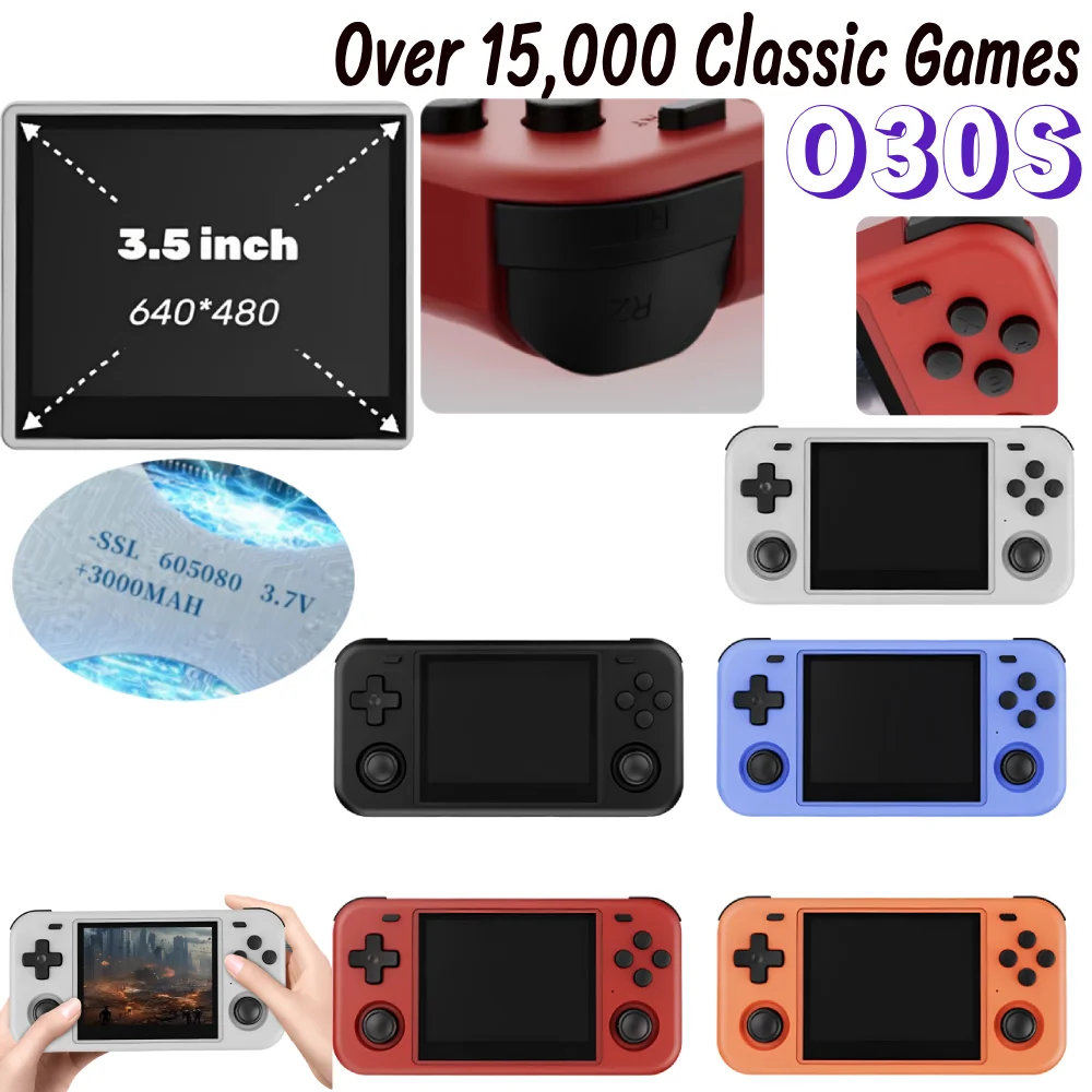 

O30S Retro Handheld Game Console Linux System 3.5 Inch IPS Screen Gaming Console Open Source Games Gift for Kids Adults