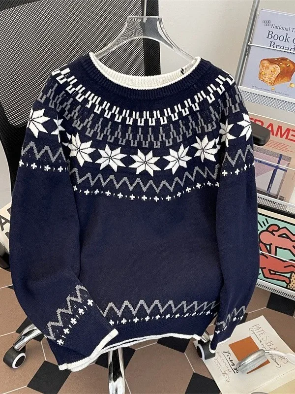 

Loose round Ne Knitted Sweater ex Soft Fce Winter Faion Casual Wear Couple Matching Outerwear Vintage Sle