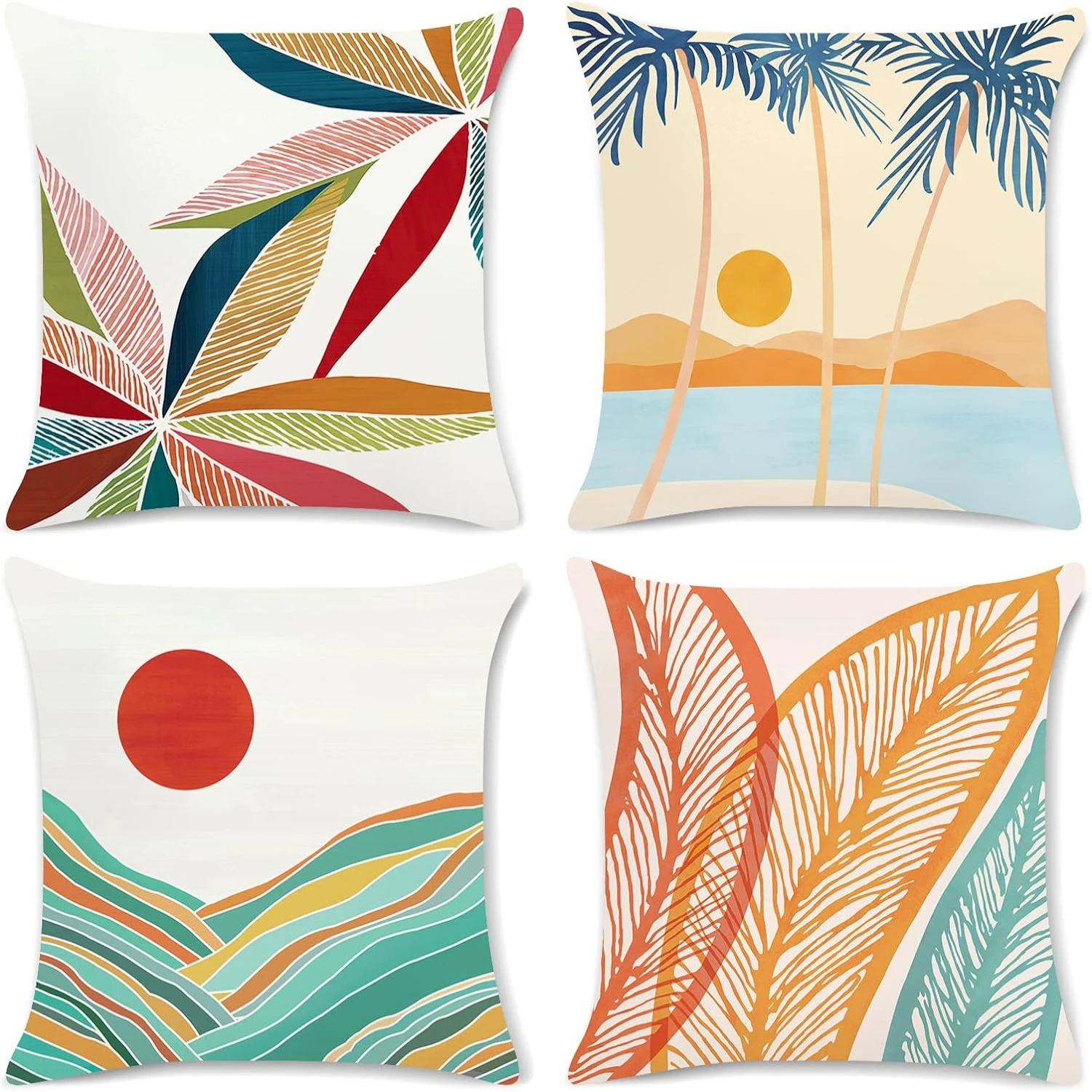 Modern Tropical Velvet Outdoor Pillow Covers 20x20 - Palm Tree Leaves Design - Patio Sofa Couch Bedroom Decor