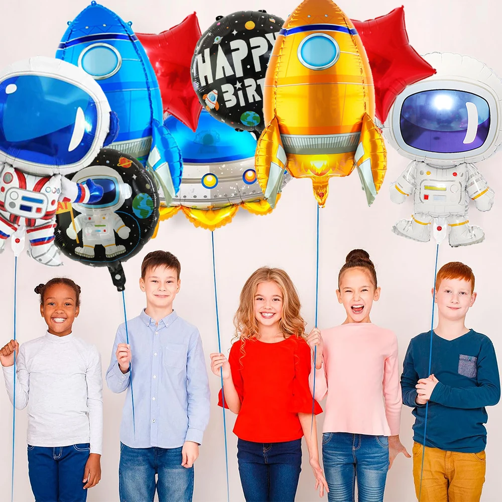 Astronaut Foil Balloon Big Rocket UFO Spaceship Balloon for Boy Kids Outer Space Universe Theme Birthday Party Baby Shower Decor