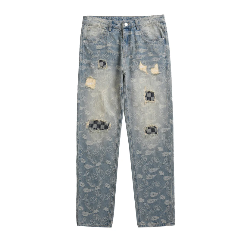 

Прямые свободные брюки High Street Tide, джинсы с нашивками в стиле ретро, мужские широкие брюки с баской