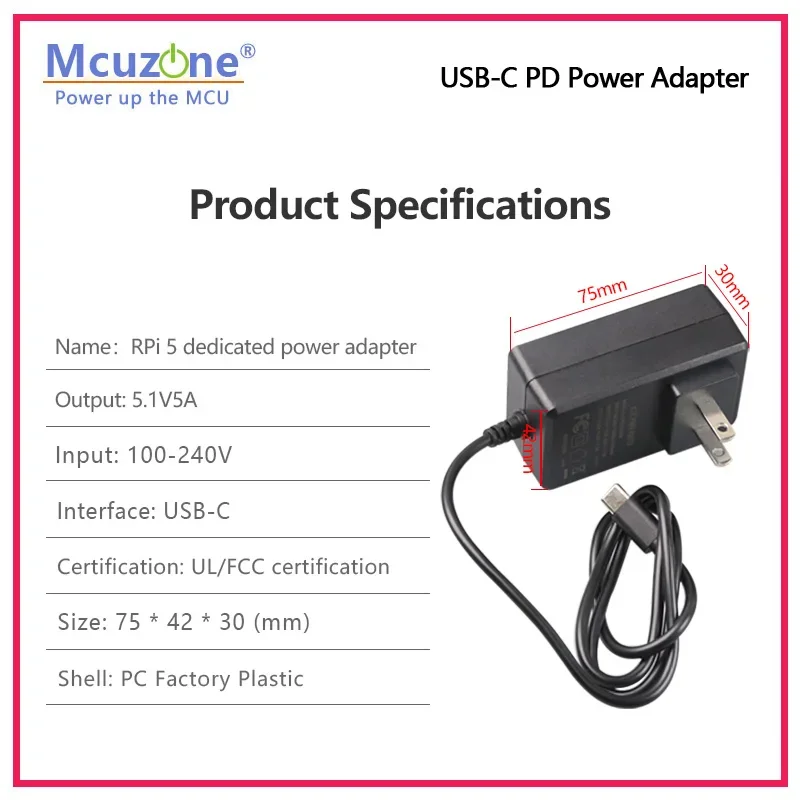 Raspberry Pi 5 USB-C PD Power Adapter Supports PD Power Protocol  |  27W USB-C Port