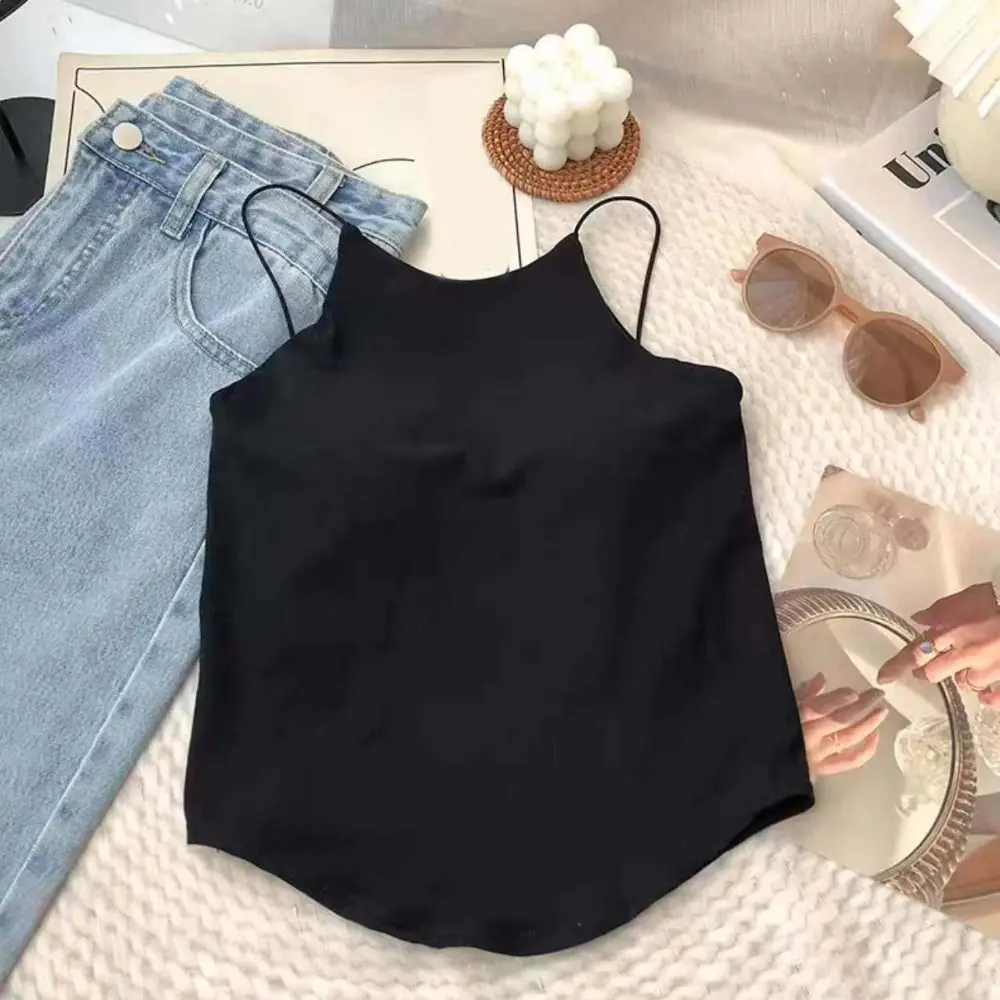

Simple Strap Skinny Base Vest Tops Spicy Girl Style Slim Fit Sleeveless Crop Tops Undershirts Tank Sling Camisole Women Girls