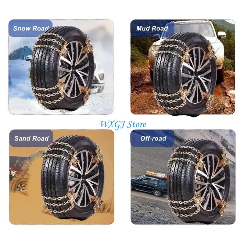 37JE حزمة من 8 سلاسل ثلج بإطارات معدنية لسيارة شاحنة الدفع الرباعي 165-275 مم تركيب سريع