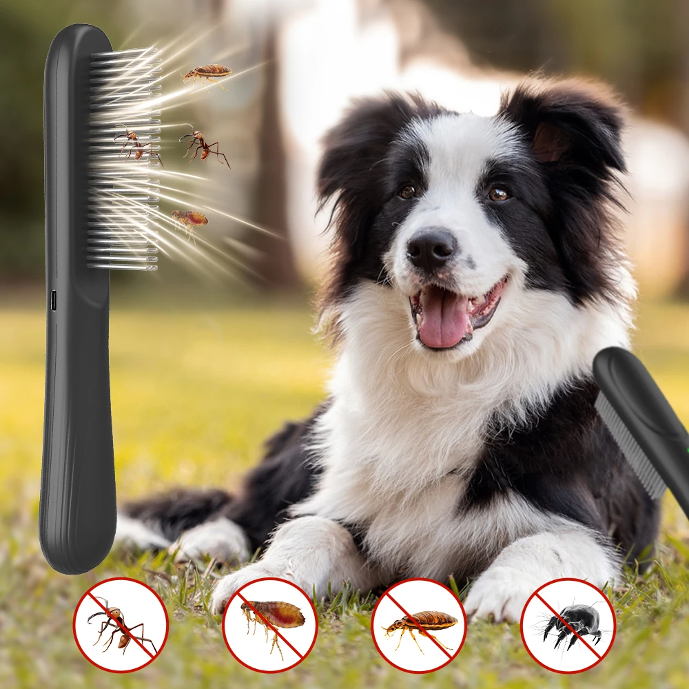 

Electric Flea Comb for Dogs & Cats - Anti-Lice Removal Brush, Pet Hair Cleaner Tool with Grabber Teeth, Physical Deworming Comb