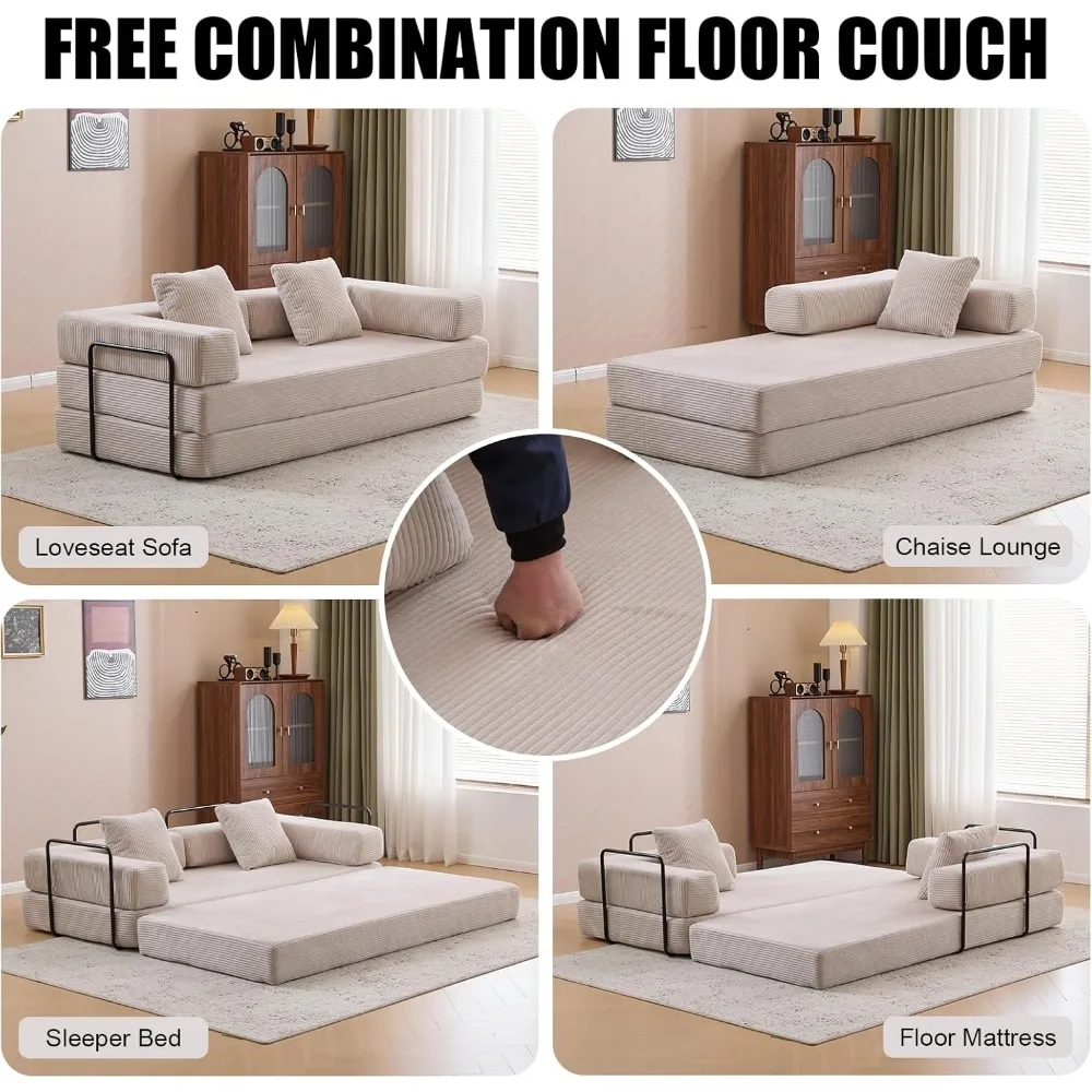 Sofá cama convertible, estructura fija, sofá de terraza de pana con almohadas, diseño Modular para mayor comodidad