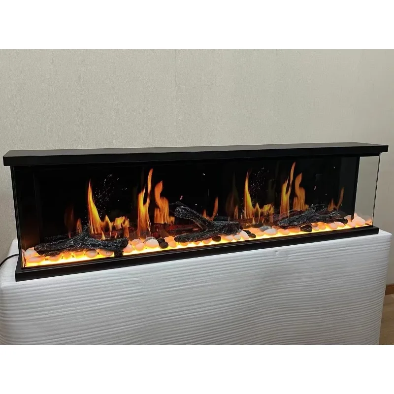 Modern Three-Sided Glass Electronic Controlled Fireplace 1500W French English Remote Control Insert