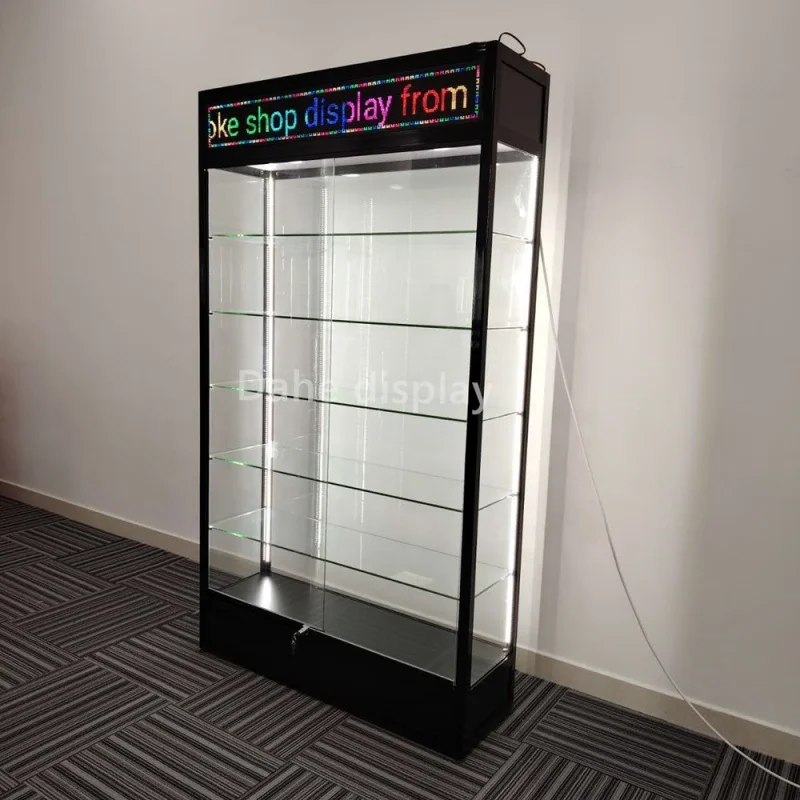 Op Maat. Aluminium Frame Zware Glazen Display Rookwinkel Muur Vitrine Met Led Reclamepaneel