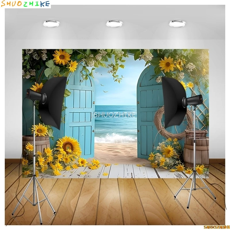 SHUOZHIKE 부활절 날 디지털 사진 배경 소품, 토끼 꽃 아치 문, 출산 사진 스튜디오 배경 YH-02