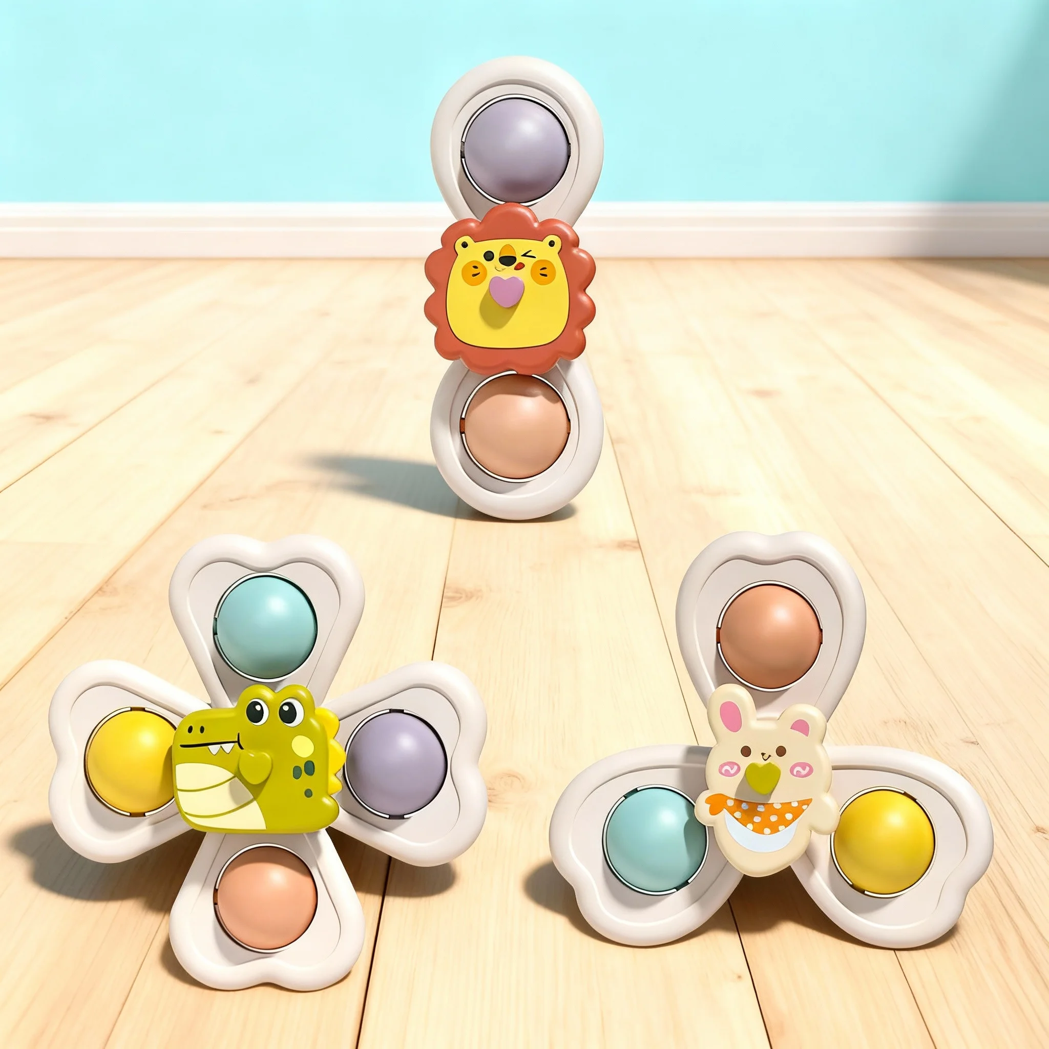 3PCS Suction Cup Rotating Toy for Baby Hand-eye Coordination Educational Training, Bath & Travel Toy, Birthday Christmas Gift