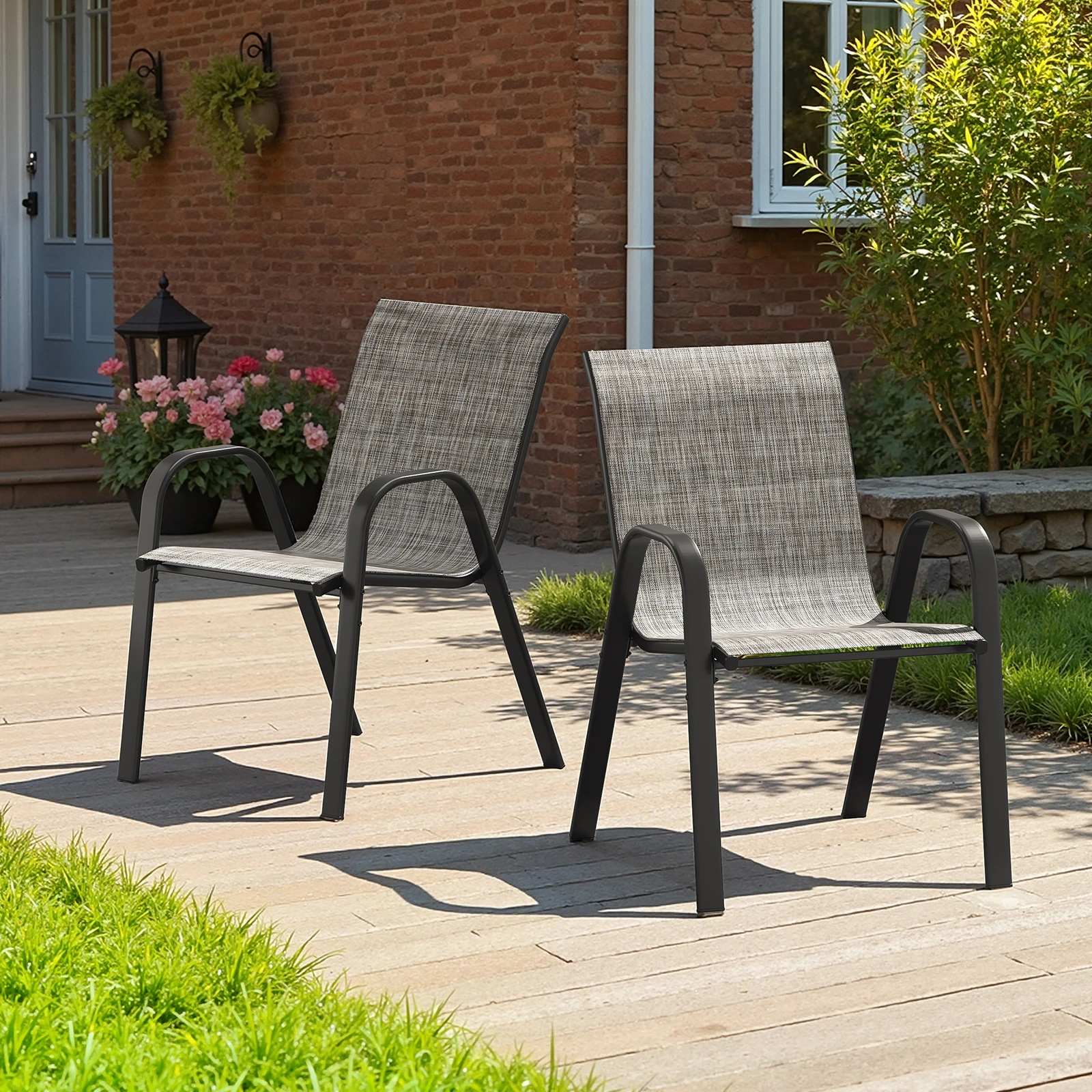 Stackable Outdoor Dining Chairs, Textilene Patio Chairs with