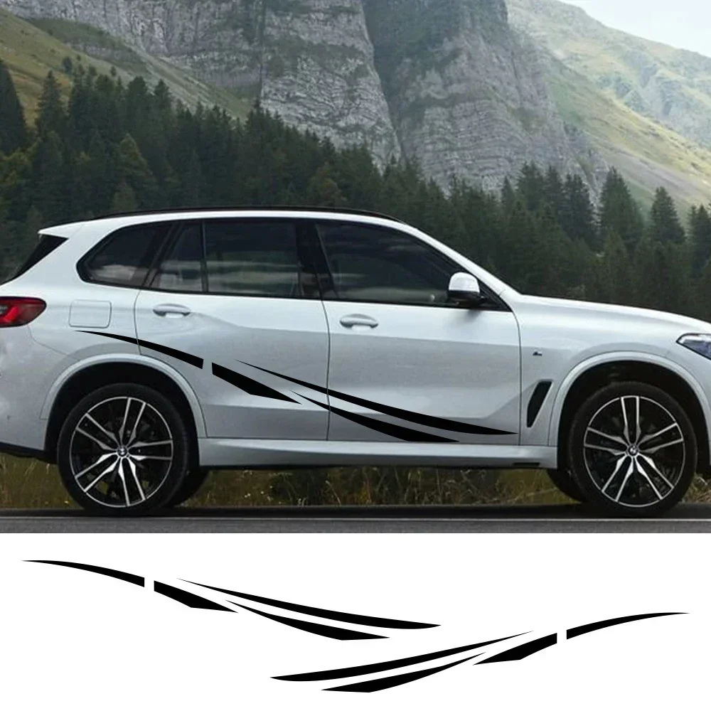 

2 шт. простых автомобильных наклеек, виниловые пленки-полосы для обеих сторон кузова, декоративные наклейки для тюнинга автомобилей, гоночные аксессуары