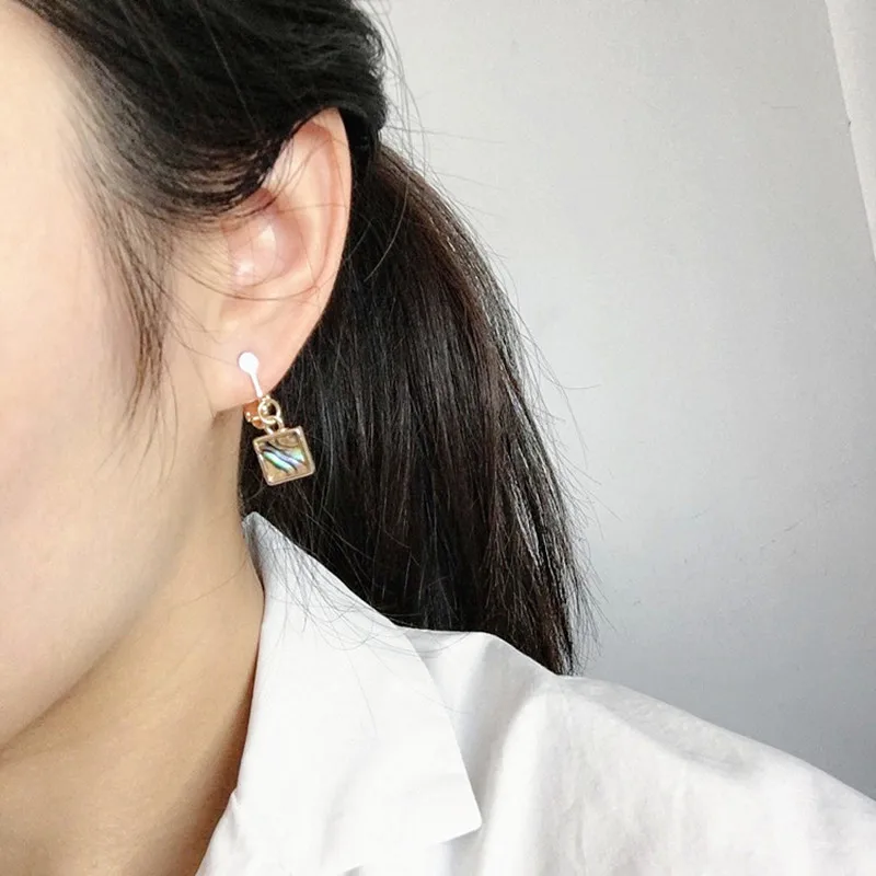 Bohemian Tassel Long Earrings For Women Ear Clip Retro Green Texture Geometric Square Earrings Fashion Jewelry Gift Wholesale
