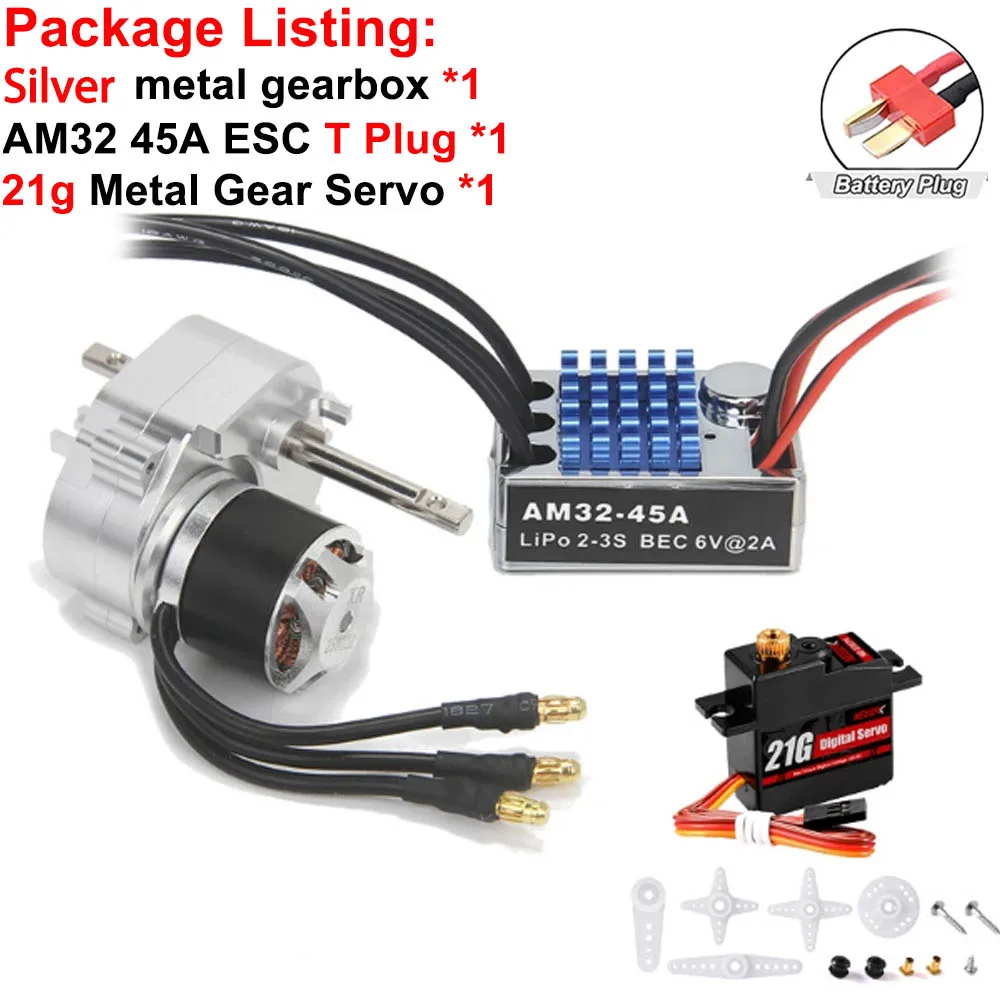 Volledig Metalen Versnellingsbak 2322 2600KV Borstelloze Motor AM32 45A ESC 21g Servo/2CH Ontvanger voor RC Auto Crawler MN82 MN78 MN168 MN99 MN98