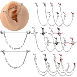 1PC Angel Heart Zircon Tragus Helix Piercing Double Lobe Ear Stud Stainless Steel Tassel Earrings Fashion Women Jewelry