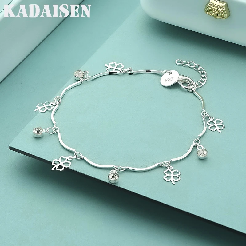 Trendiges 925 Sterling Silber Glückskleeblatt Zirkon Kettenarmband für Damen Mode Hochzeit Party Geschenke Feiner Schmuck