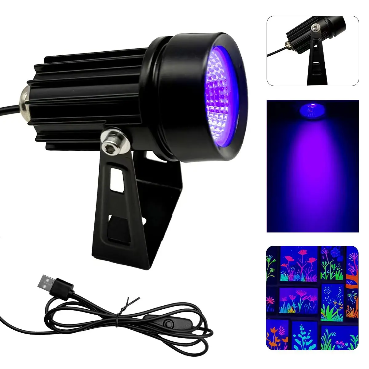 395 مصباح الضوء الأسود فوق البنفسجي LED أضواء خزانة الضوء الأرجواني، 5 فولت مع مفتاح، إضاءة حفلات الهالوين، جل الأظافر