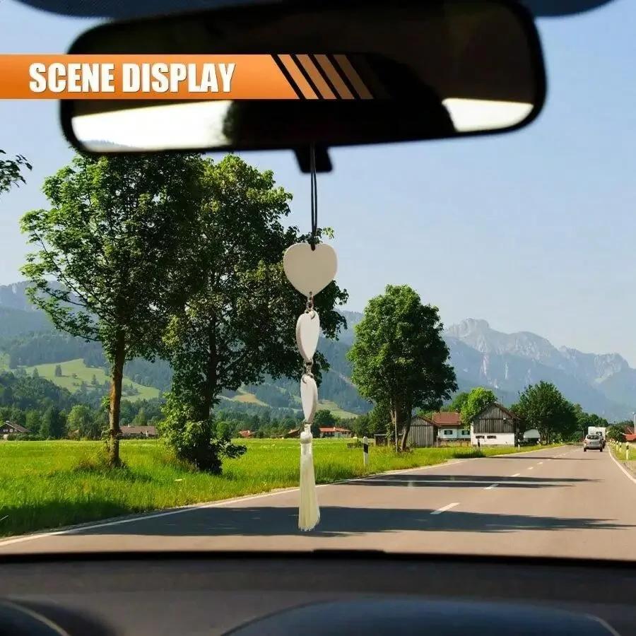 

Heart Shape PU Leather Car Rearview Mirror Hanging Ornament Decor For Vehicle Interior White