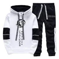 Japanese Fashion Hoodies Sweatpants Men's Hooded Long Sleeved Tracksuit 2pcs Set Harajuku-style All Season Casual Sporty Outfits