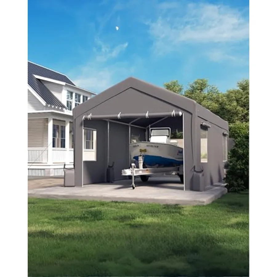 20'x10'x11' Heavy-Duty Portable Garage with Canopy, Front and Back Doors, Roll-Up Windows, Carport Shelter Reinforced Structure